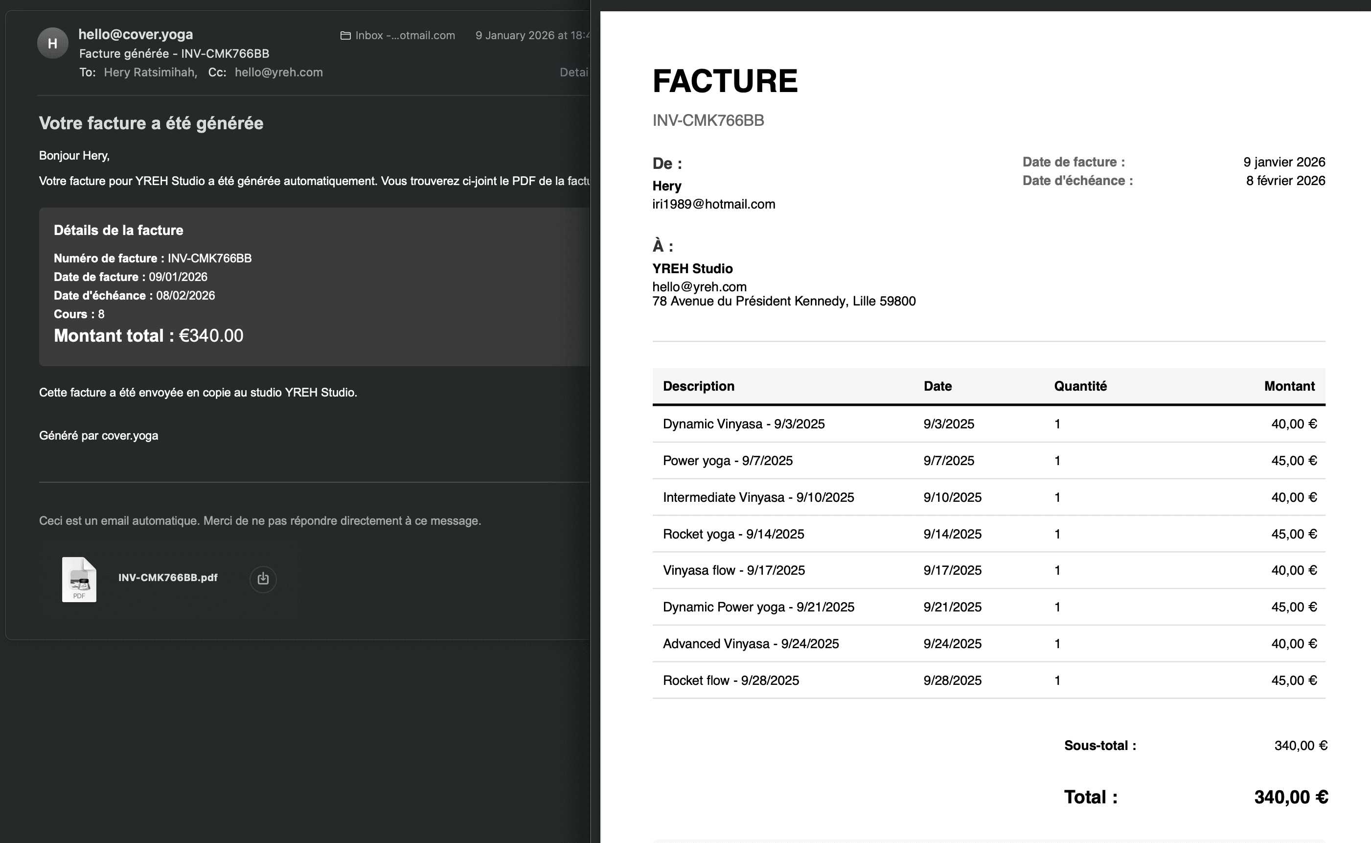 Demo of our yoga invoice management application